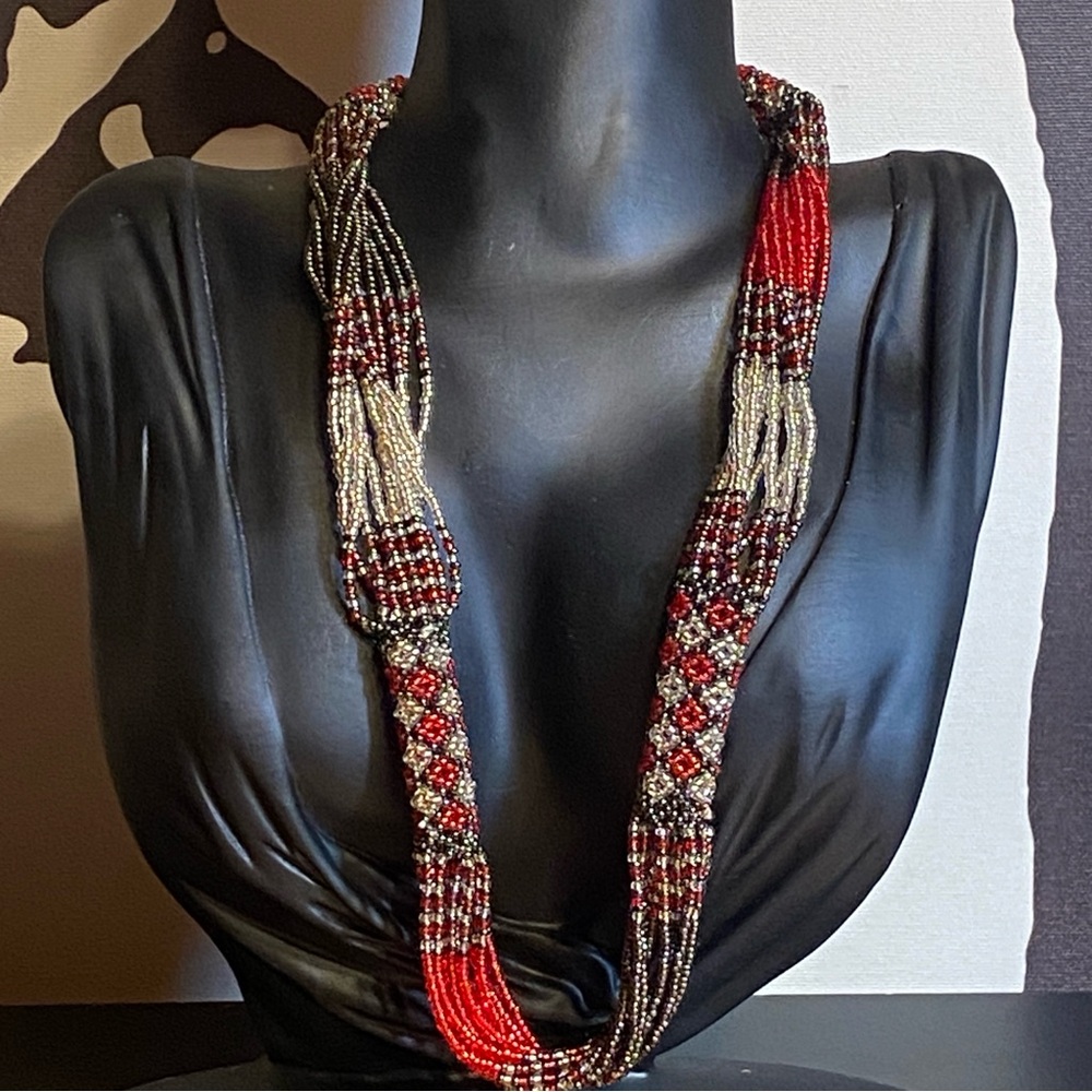 🍒3 for $33🍒 Vintage Hand Made Micro Beaded Rope Necklace 20” Long